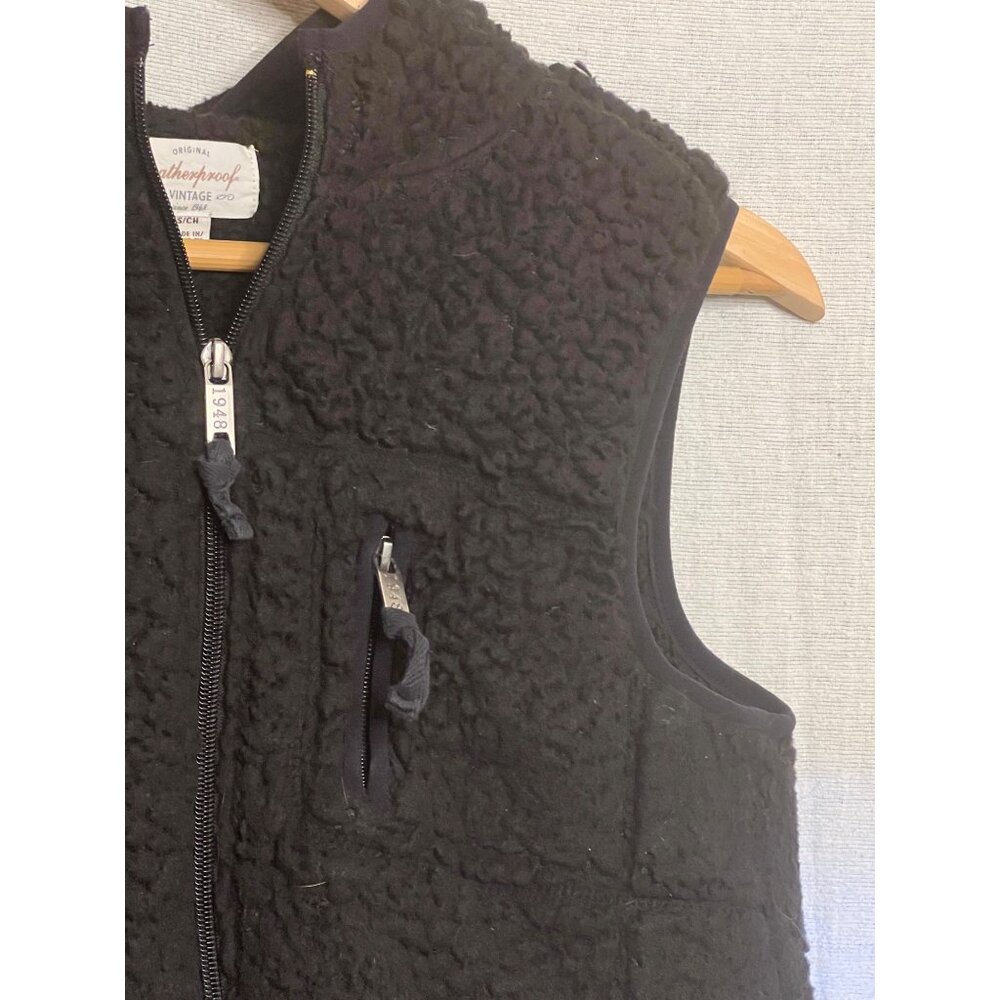 Weatherproof Vintage Black Sherpa-Lined Hooded Vest Small Full Zip Pockets - Picture 15 of 15